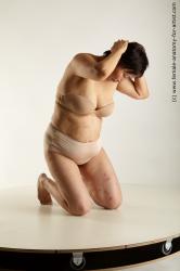 Underwear Woman Asian Kneeling poses - ALL Overweight short brown Standard Photoshoot Academic